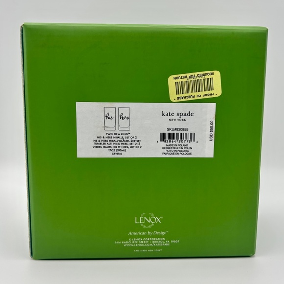 Kate Spade His & Hers Hiballs Set Of Two Lenox Crystal Glassware (New) - Picture 3 of 11